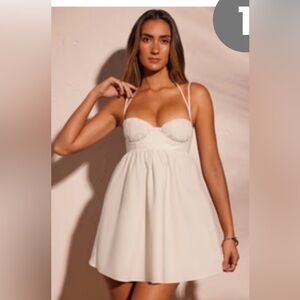 NWOT Oh Polly Cream Strapless Bustier Mini Dress